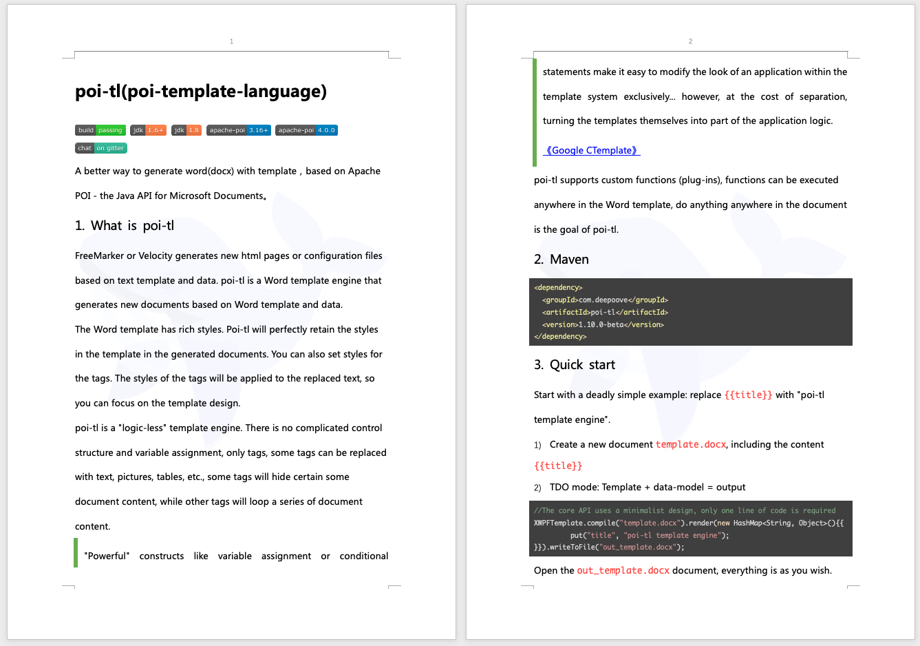 example markdown output